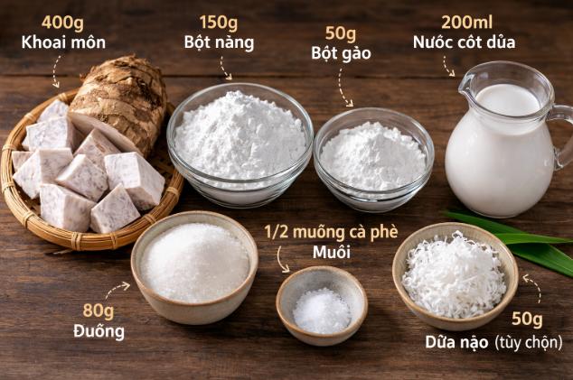 Nguyên liệu làm bánh khoai môn hấp