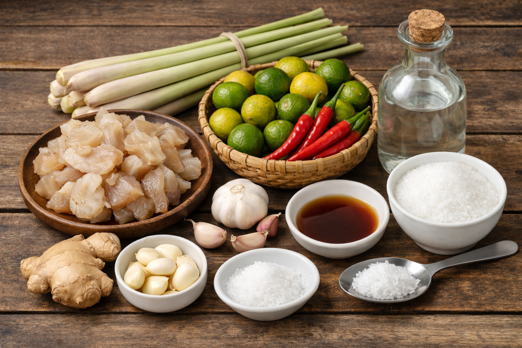 Nguyên liệu làm món gân bò ngâm sả tắc