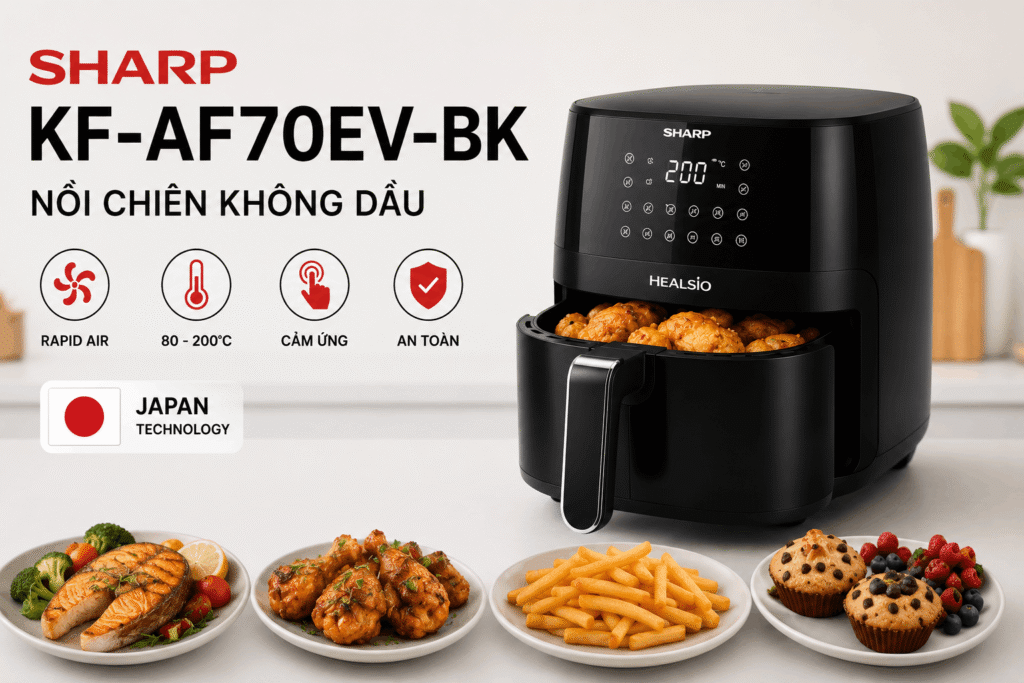 Nồi chiên không dầu Nhật Bản Sharp KF-AF70EV-BK